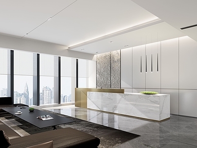 现代简约办公大堂 办公大堂 办公前台 服务台 休息区 等候区