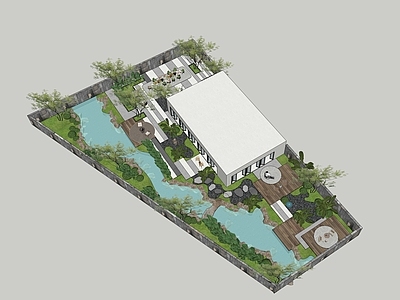 现代简约别墅庭院 现代庭院