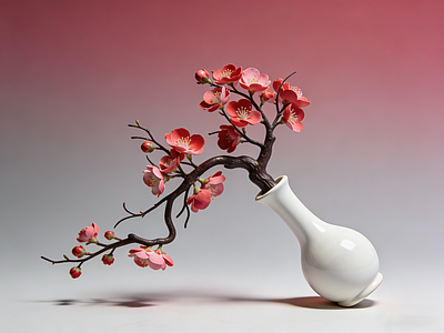 现代新中式雕塑 花枝 海棠 雕塑 美陈 AIGC
