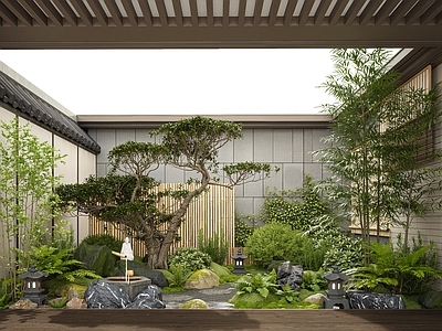 中式日式别墅庭院 庭院 日式庭院 禅意庭院 杂木庭院
