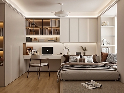 奶油风榻榻米卧室 客卧 次卧 榻榻米卧室