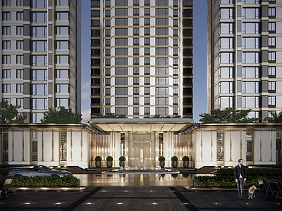 现代轻奢小区建筑 海派 酒店式 示范区 社区入口 景观创新
