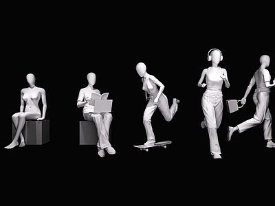 极简主义多人 模特 做模 跑步 看书 滑板