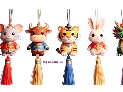 现代新中式挂件 2D卡通动物 流苏 挂件