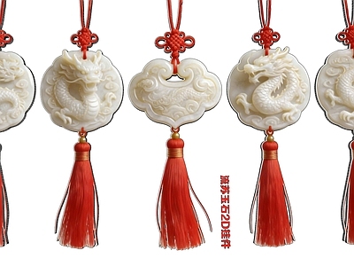 现代新中式挂件 挂件装饰品 流苏白色玉石 玉石2D挂件
