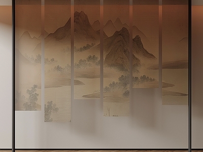 新中式百叶帘 新中式百叶帘 竹帘 山水纱帘 茶室窗帘 门布帘