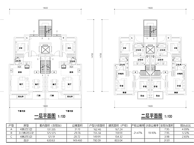 多层住宅 中叠平层 160㎡ 155㎡ 150㎡ 下叠上叠送花园 施工图