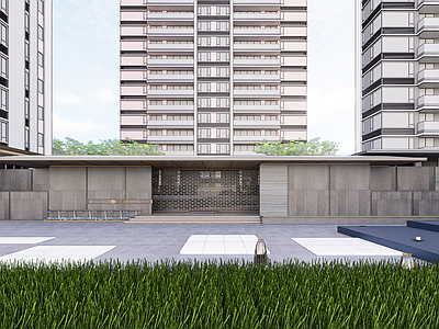 现代小区建筑 宝力 豪宅示范区 下沉庭院 住宅小区入口