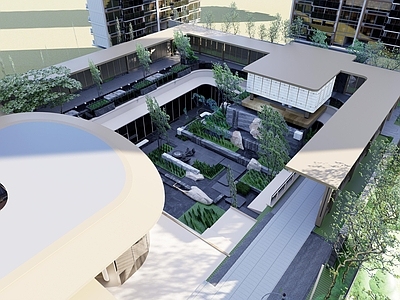 现代小区建筑 龙湖高端豪宅 示范区景观 下沉庭院 社区会客厅