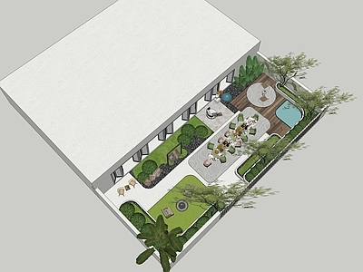 现代奶油别墅庭院 现代庭院