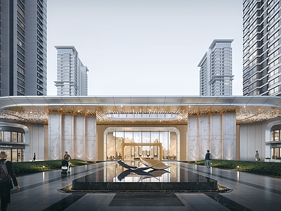 现代小区建筑 豪宅小区大门 现代简约大门 酒店式归家 星空顶