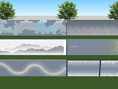 现代景墙 水幕墙 穿孔板景墙 镂空山形渐变纹理