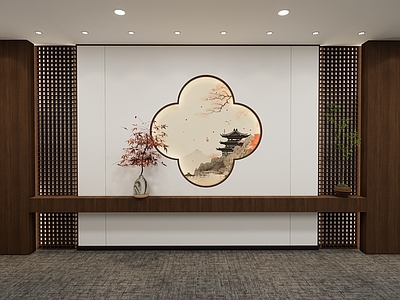 新中式中式直播间 背景墙 直播间背景墙 新中式背景墙