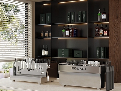 现代简约咖啡厅 现代咖啡厅 咖啡机组合 咖啡摆件组合 茶水吧台摆件