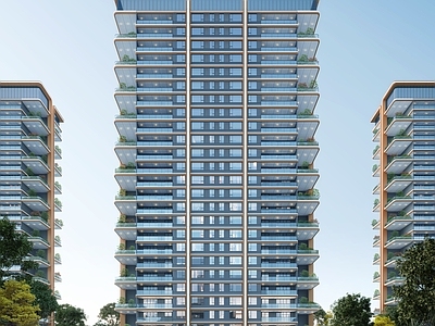 现代高层住宅 现代风格豪宅 四代宅 空中花园 一梯两户 现代简约