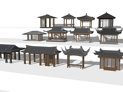 现代新中式别墅庭院 庭院廊架 廊架构架 凉亭 茶亭 休憩空间