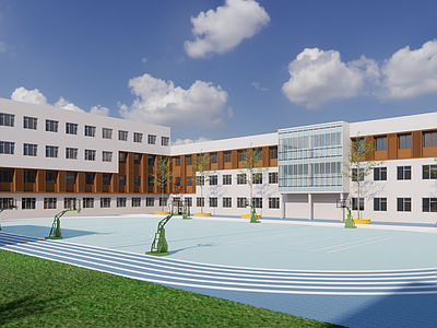 现代学校建筑 现代学校操场 学校操场