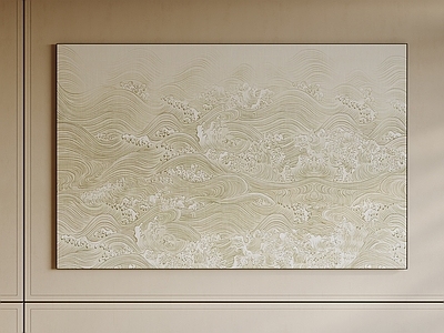 新中式挂画 新中式艺术挂画 素色装饰画 海浪国画 高级灰艺术挂画 样板房装饰画