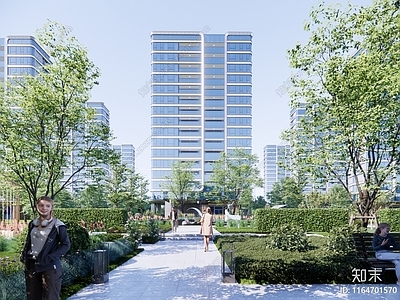 现代轻奢小区建筑 融创住宅 室外效果图场景 全玻璃幕墙