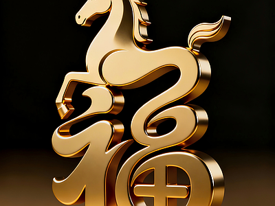 现代新中式雕塑摆件 现代马年福字雕塑 马年摆件 福字摆件