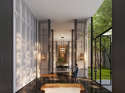 新中式售楼处 售楼处接待大厅 接待大厅 入口接待