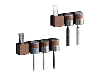 现代简约洗浴用品 胡桃木电动牙刷架 卫生间牙膏漱口杯 浴室收纳挂架