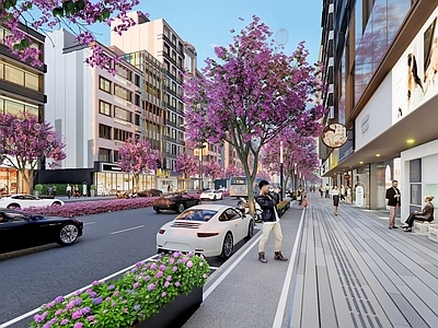 现代商业综合体景观 街区道路景观 街区景观 道路景观