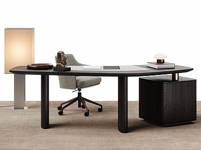 现代简约办公桌椅 Poliform 办公桌椅组合 书桌椅组合 落地灯 Adrien椅
