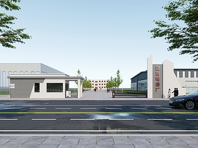 现代简约厂房 门头 现代黑白灰大门 现代保安室 现代厂区 街道马路