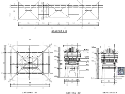 景观节点 中式汉阙楼桥景观 施工图