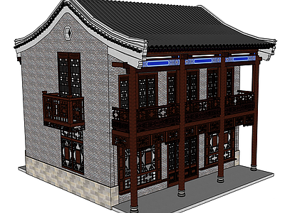 中式新中式古建筑 卷棚屋顶 中式 悬山 古建筑