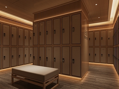 日式更衣室 现代 会所更衣室 洗浴中心 换衣间 衣物存放处
