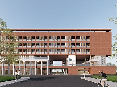 现代学校建筑 宿舍楼 学校建筑 教学楼 红砖 简洁