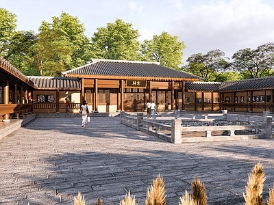 中式复古古建筑 汉唐建筑 王羲之书院 古代廊架 中式建筑