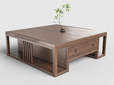 新中式茶几 宋式美学方茶几 宋式古典方茶几 新中式古典茶几 新中式实木大茶几