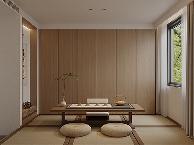 日式禅意茶室 日式茶室 蒲团 原木 中式 垫子
