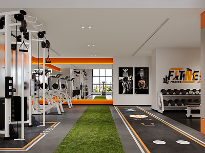 现代简约健身房 健身房 健身器材 工业风健身房