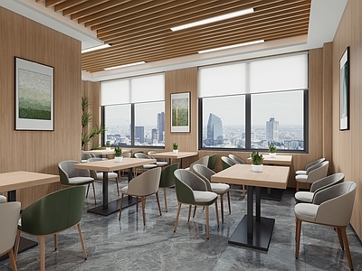 现代原木风自助餐厅 员工餐厅