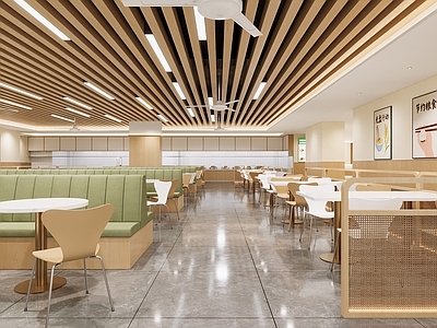 原木风学生食堂 食堂 卡座 餐厅 大食堂 餐桌椅