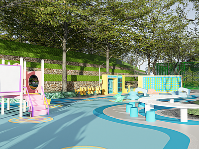 现代新中式儿童游乐空间 儿童活动空间 儿童景墙 室外儿童场地 儿童游乐设施 儿童铺地