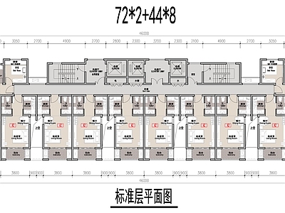 公寓建筑 高层类住宅公寓 44与72平户型 条形高层连廊公寓 施工图