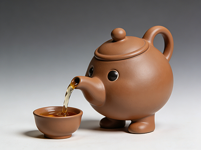 现代雕塑 卡通 茶壶 倒茶 雕塑 AIGC