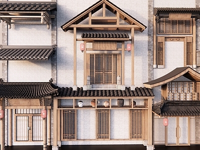 中式中古古建筑 中式传统建筑构件 中式门头 屋檐 瓦