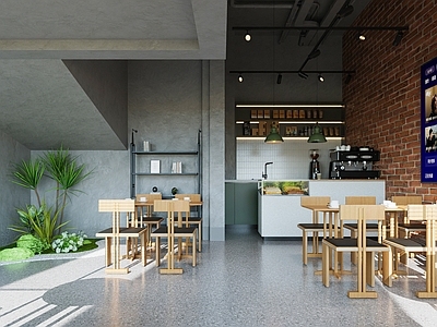 工业风混搭原木风咖啡厅 极简咖啡厅 复古咖啡店 复古咖啡店桌椅 咖啡店收银台 咖啡厅