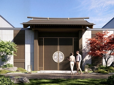 新中式轻奢小区建筑 宋风别墅门头