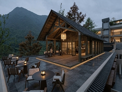 禅意中式风格建筑 木结构建筑 酒吧 中式建筑 古建筑 露台