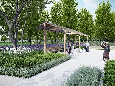 现代廊架空间 滨水