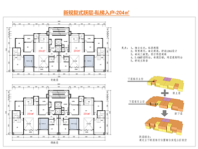 高层住宅 新规豪宅户型 一梯两户 私梯入户 跃层复式户型 挑空复式户型 施工图