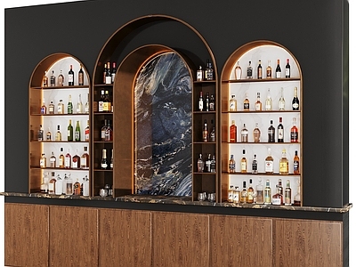 现代轻奢酒柜 中古酒柜 酒柜背景墙 一体式酒柜 红酒摆件 酒瓶