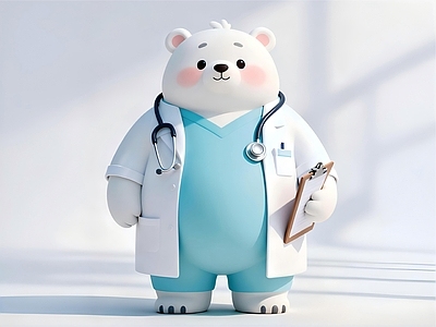 极简虚拟人物 熊医生卡通IP 潮玩 手办 摆件 雕塑